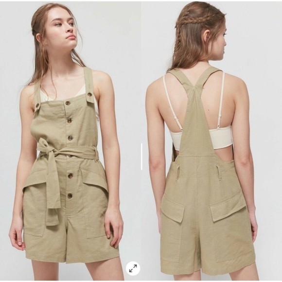 Urban Outfitters Pants - Urban Outfitters Boho Linen Shortall Overalls Quay Olive Green Large NWT